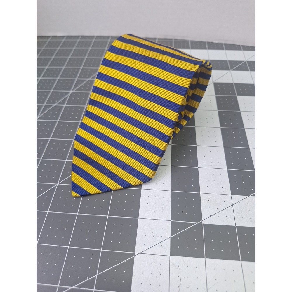 Vintage Brooks Brothers Makers Silk Striped Tie Blue Gold 59" X 3 3/4"